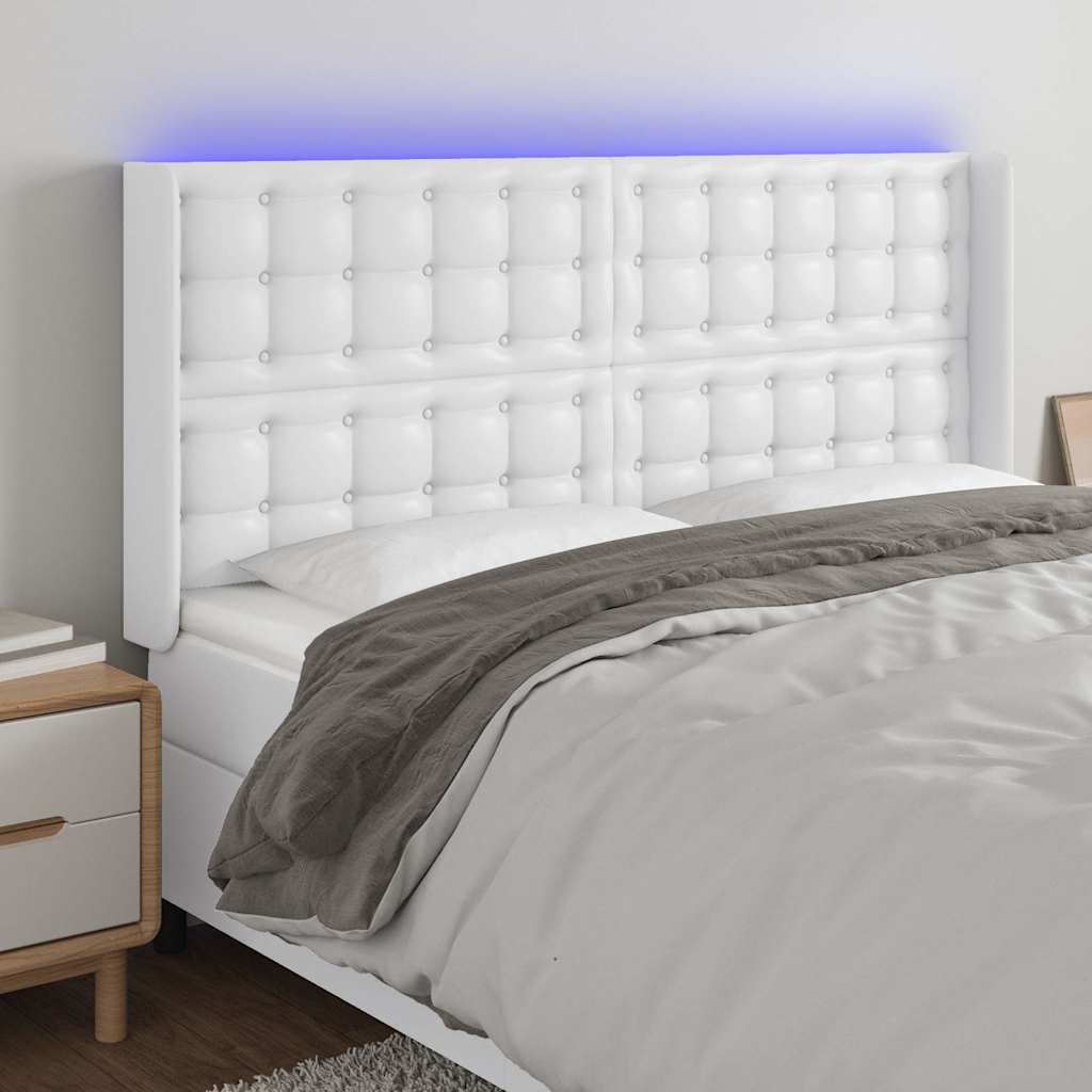Fehér műbőr LED-es fejtámla 203x16x118/128 cm