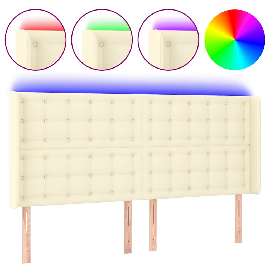 Krémszínű műbőr LED-es fejtámla 203x16x118/128 cm 2