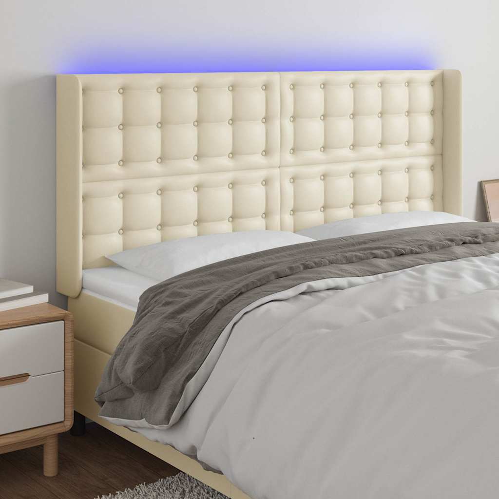 Krémszínű műbőr LED-es fejtámla 203x16x118/128 cm