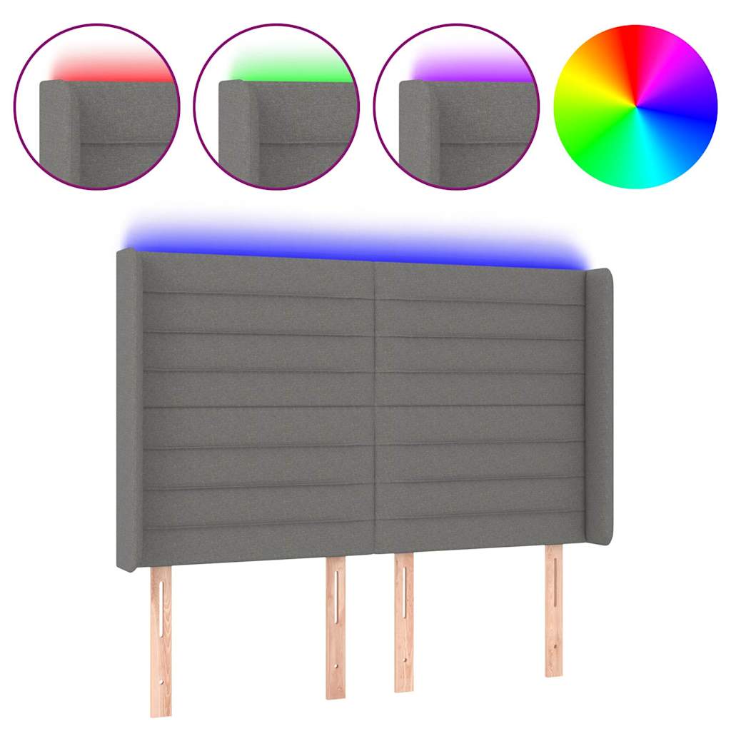 Sötétszürke szövet LED-es fejtámla 147x16x118/128 cm 2