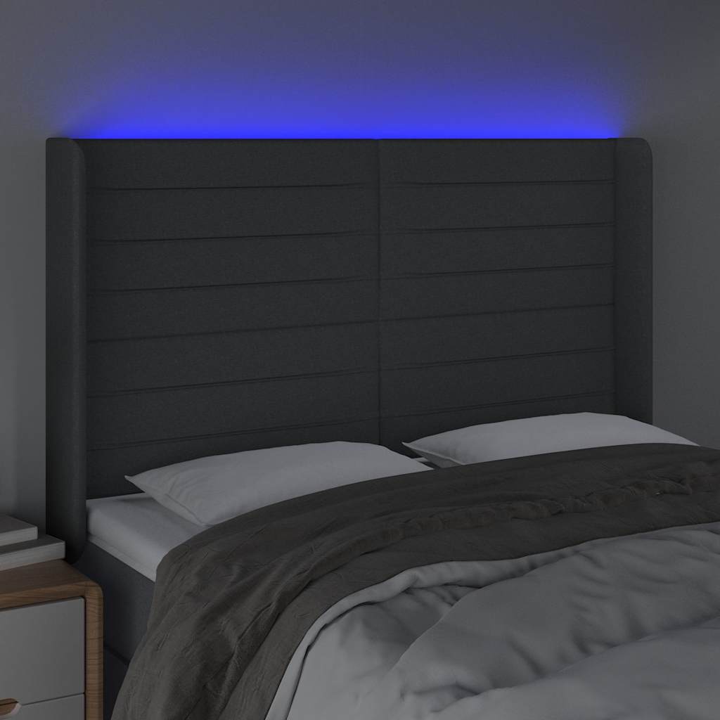 Sötétszürke szövet LED-es fejtámla 147x16x118/128 cm 4