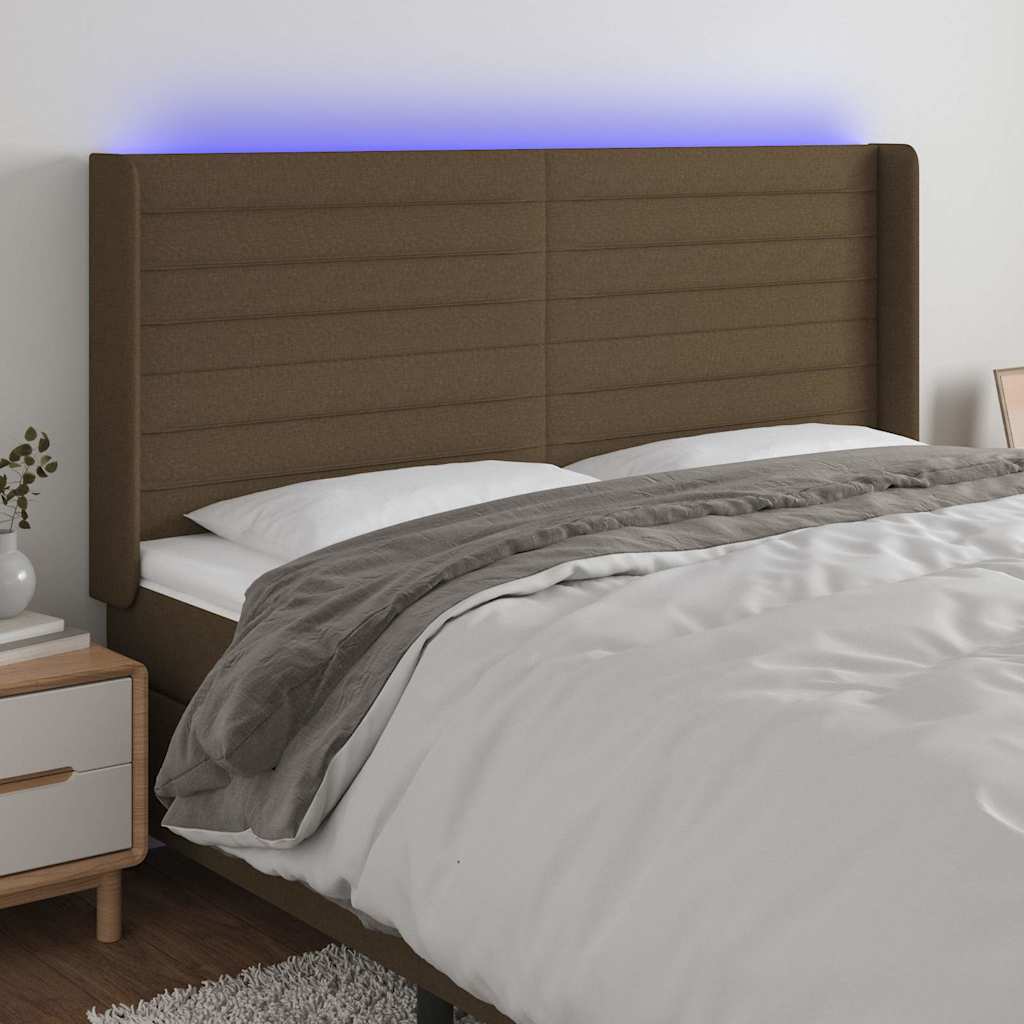 Sötétbarna szövet LED-es fejtámla 163x16x118/128 cm
