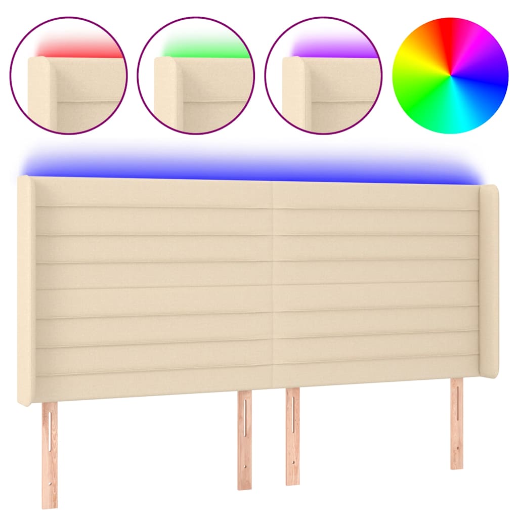 Krémszínű szövet LED-es fejtámla 183x16x118/128 cm 2