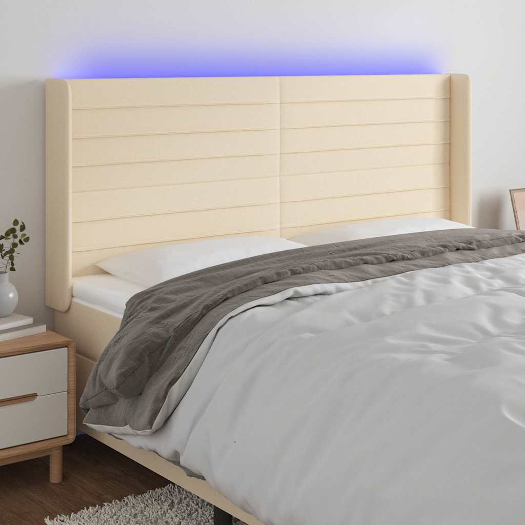 Krémszínű szövet LED-es fejtámla 183x16x118/128 cm