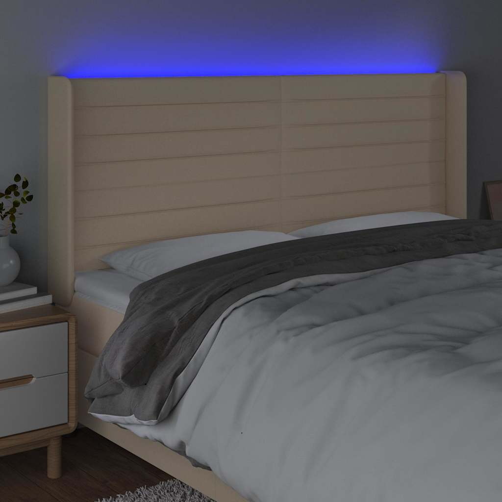 Krémszínű szövet LED-es fejtámla 203x16x118/128 cm 4