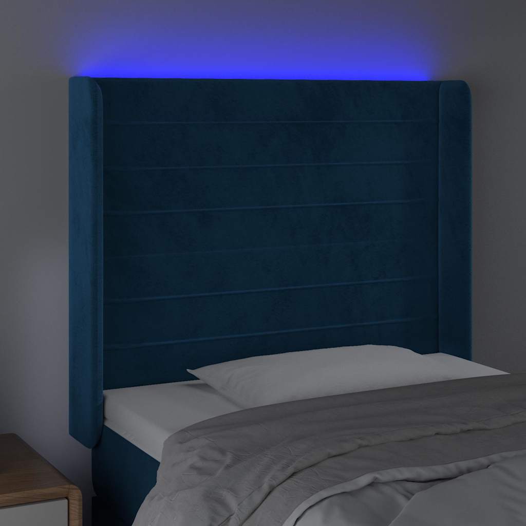 Sötétkék bársony LED-es fejtámla 83x16x118/128 cm 4