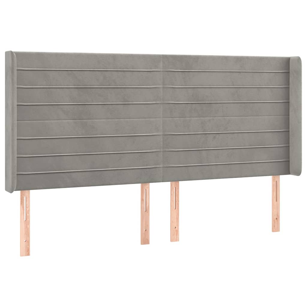 Világosszürke bársony LED-es fejtámla 183x16x118/128 cm 3