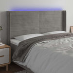 Világosszürke bársony LED-es fejtámla 183x16x118/128 cm
