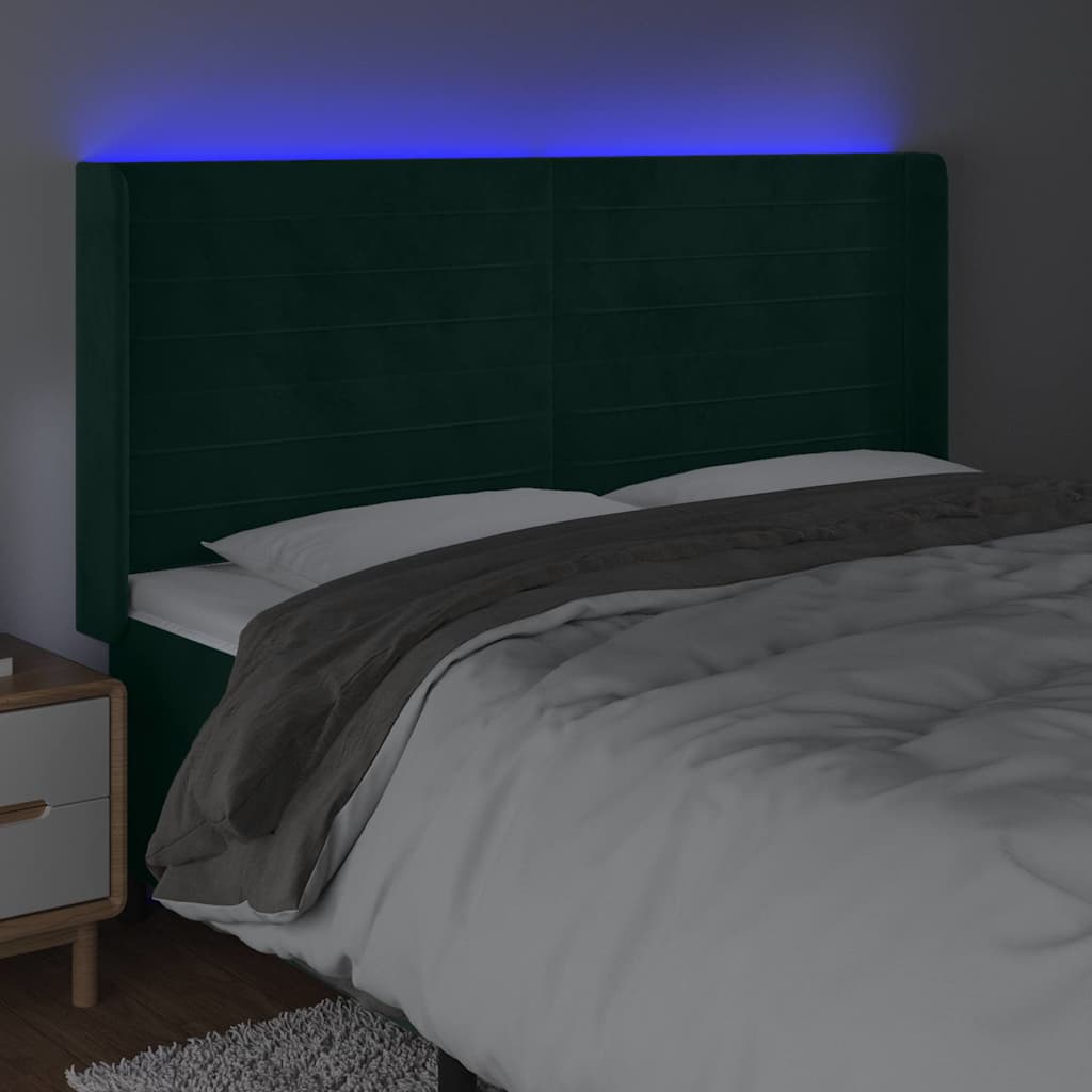 Sötétzöld bársony LED-es fejtámla 183x16x118/128 cm 4