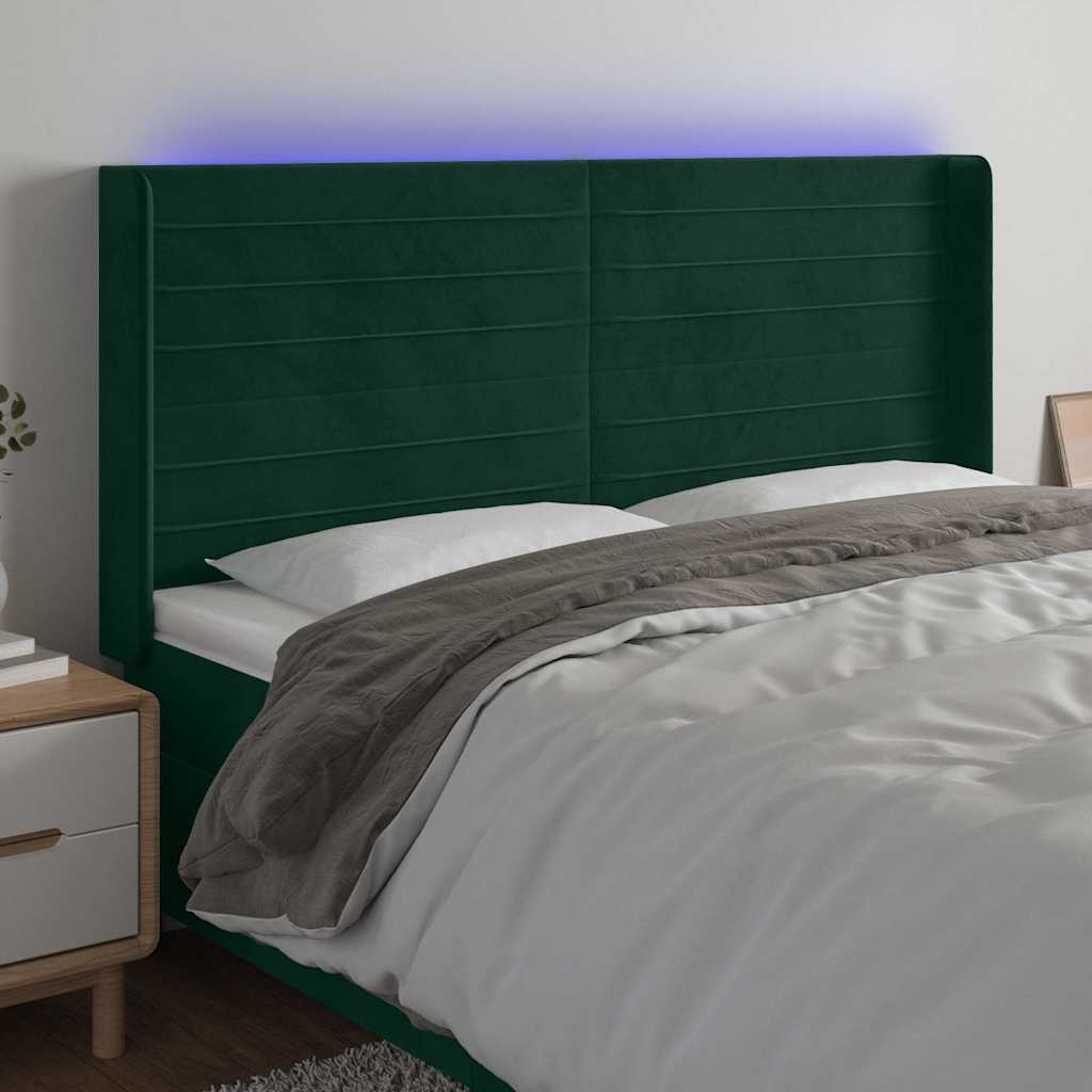 Sötétzöld bársony LED-es fejtámla 183x16x118/128 cm