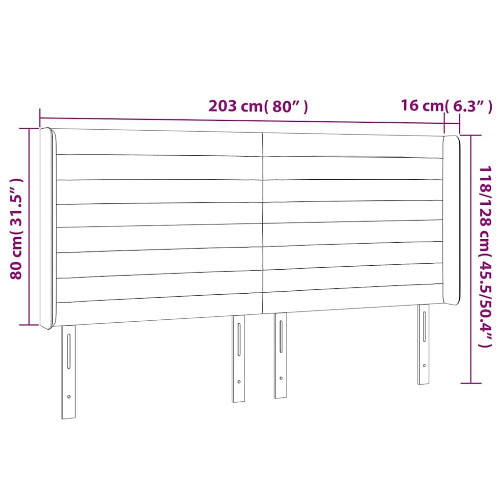 Sötétszürke bársony LED-es fejtámla 203x16x118/128 cm 7