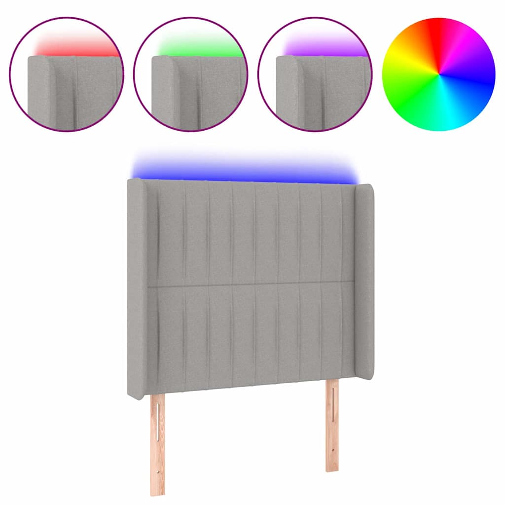 Világosszürke szövet LED-es fejtámla 83x16x118/128 cm 2