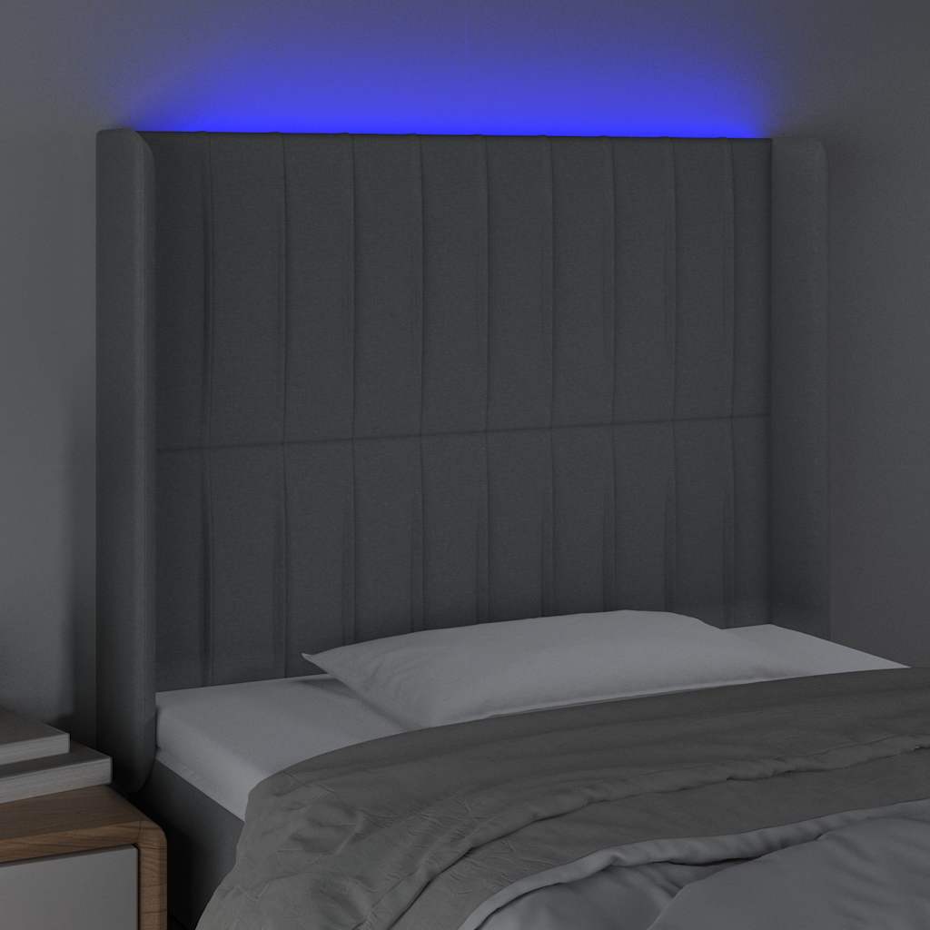 Világosszürke szövet LED-es fejtámla 83x16x118/128 cm 4