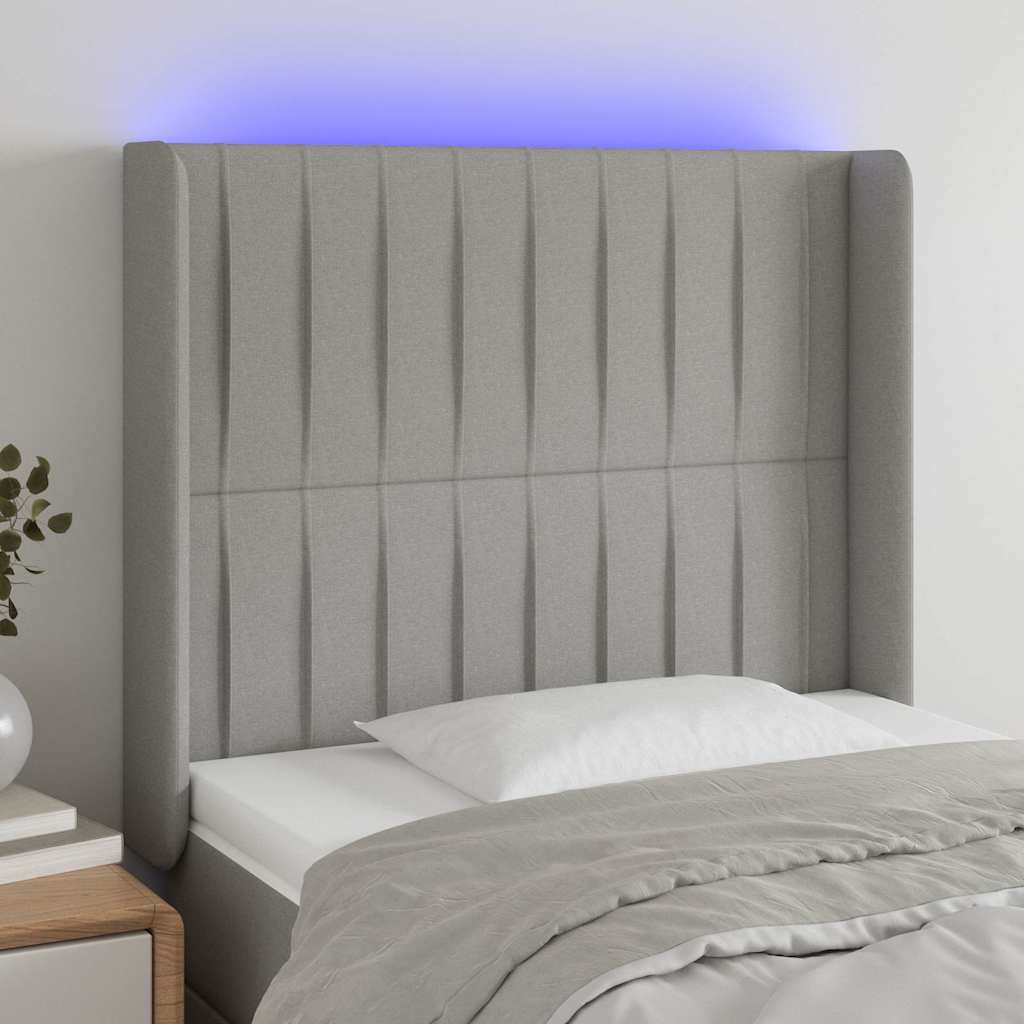 Világosszürke szövet LED-es fejtámla 83x16x118/128 cm