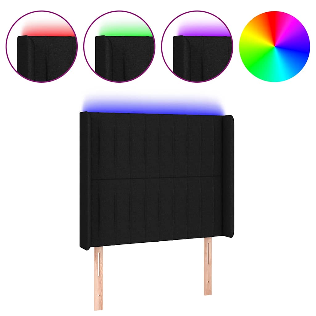 Fekete szövet LED-es fejtámla 83x16x118/128 cm 2