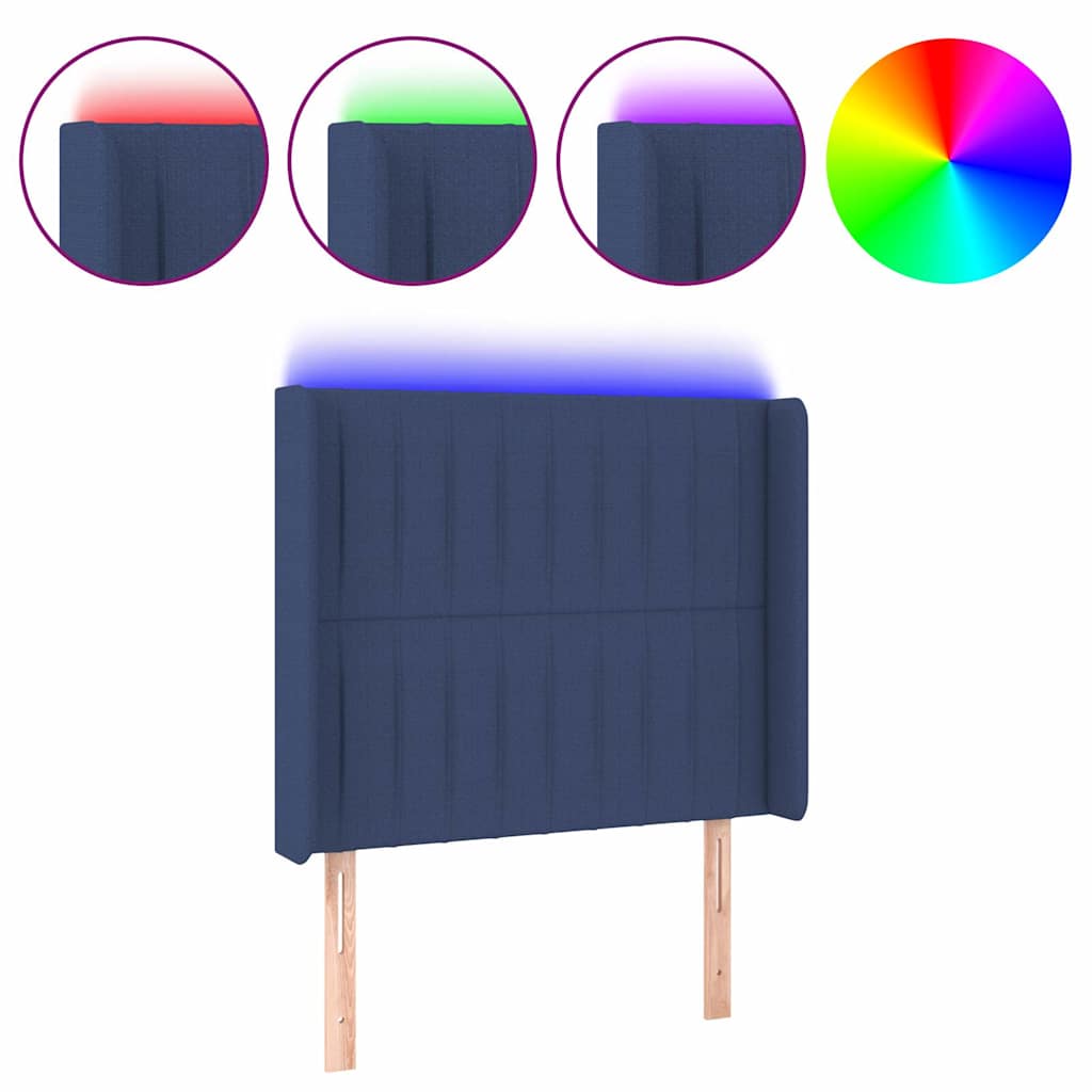 Kék szövet LED-es fejtámla 93x16x118/128 cm 2