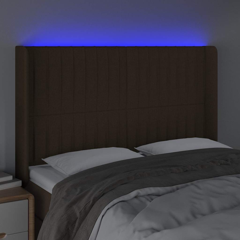 Sötétbarna szövet LED-es fejtámla 147x16x118/128 cm 4
