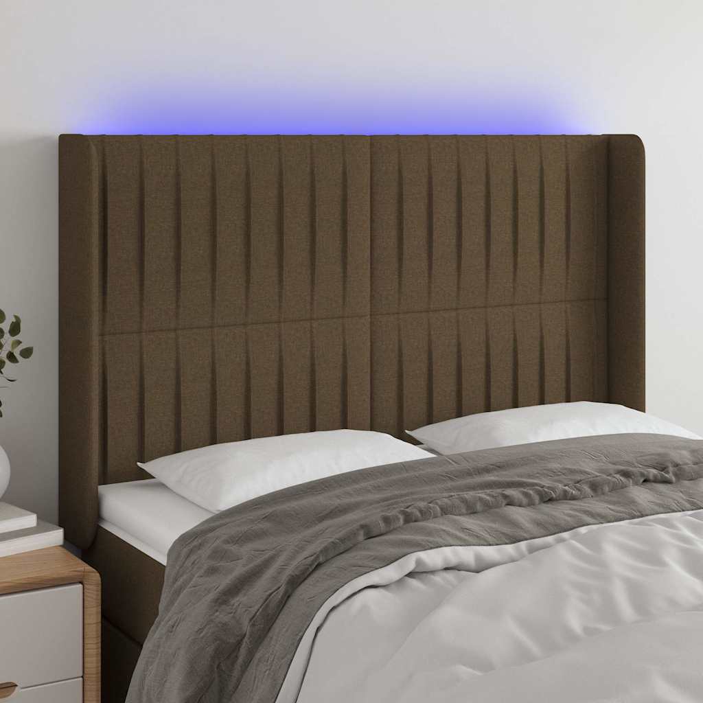 Sötétbarna szövet LED-es fejtámla 147x16x118/128 cm
