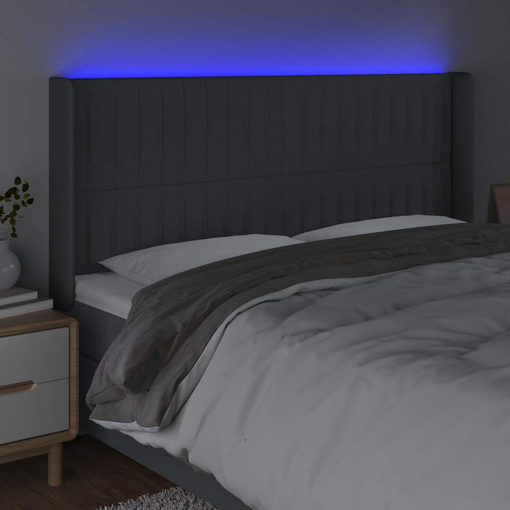 Sötétszürke szövet LED-es fejtámla 163x16x118/128 cm 4