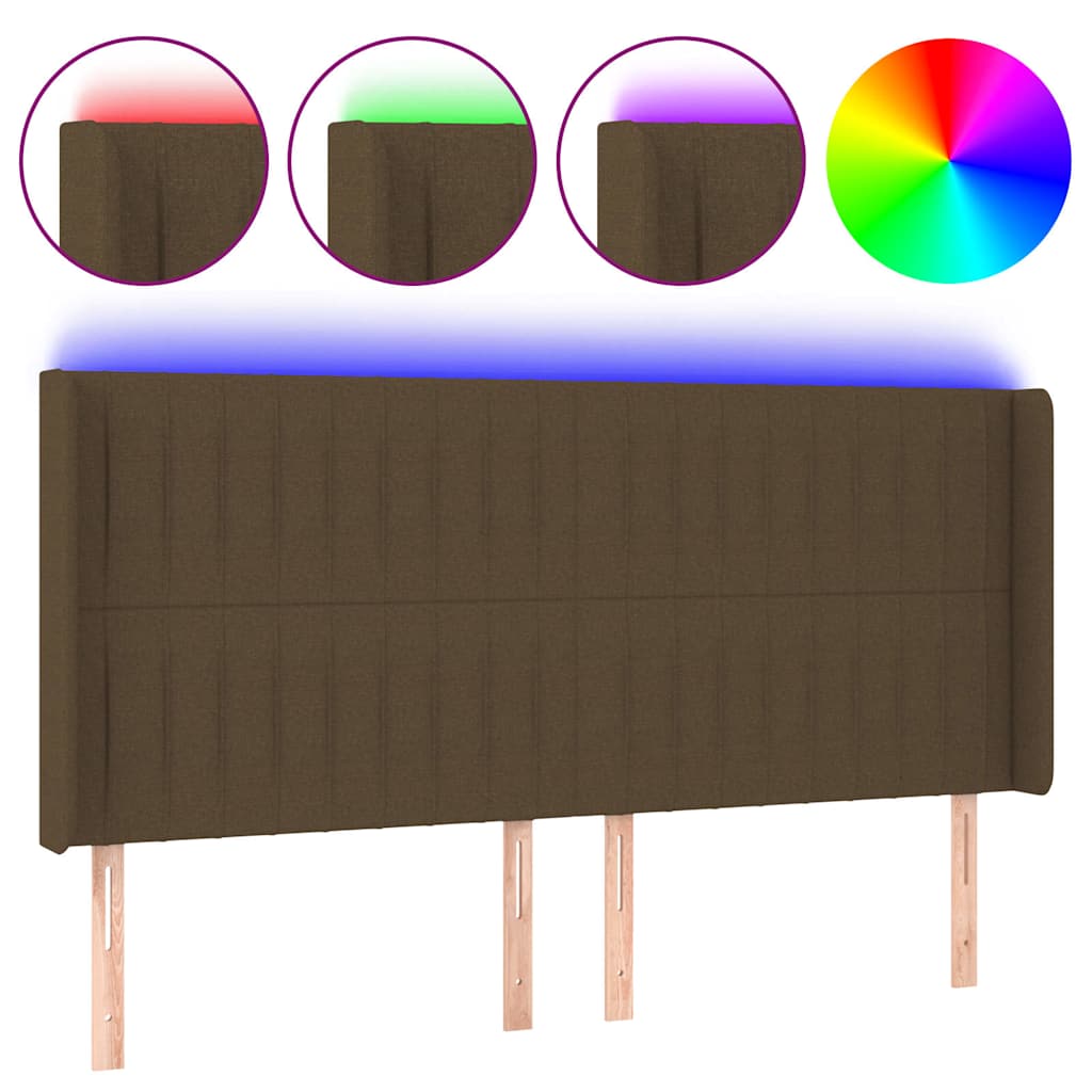 Sötétbarna szövet LED-es fejtámla 163x16x118/128 cm 2