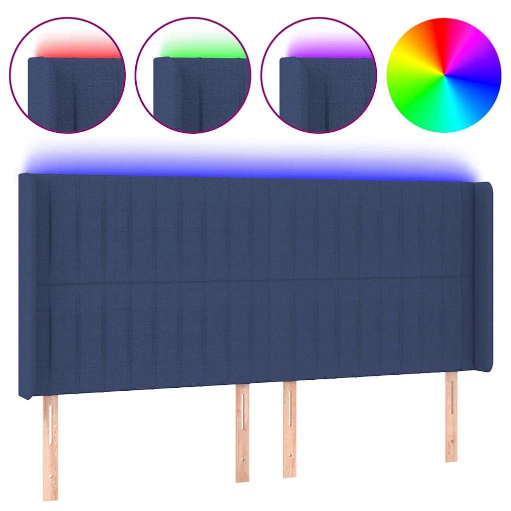 Kék szövet LED-es fejtámla 163x16x118/128 cm 2
