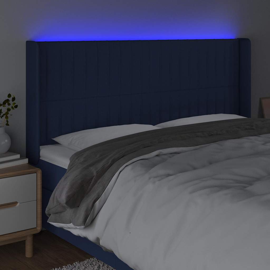 Kék szövet LED-es fejtámla 203x16x118/128 cm 4