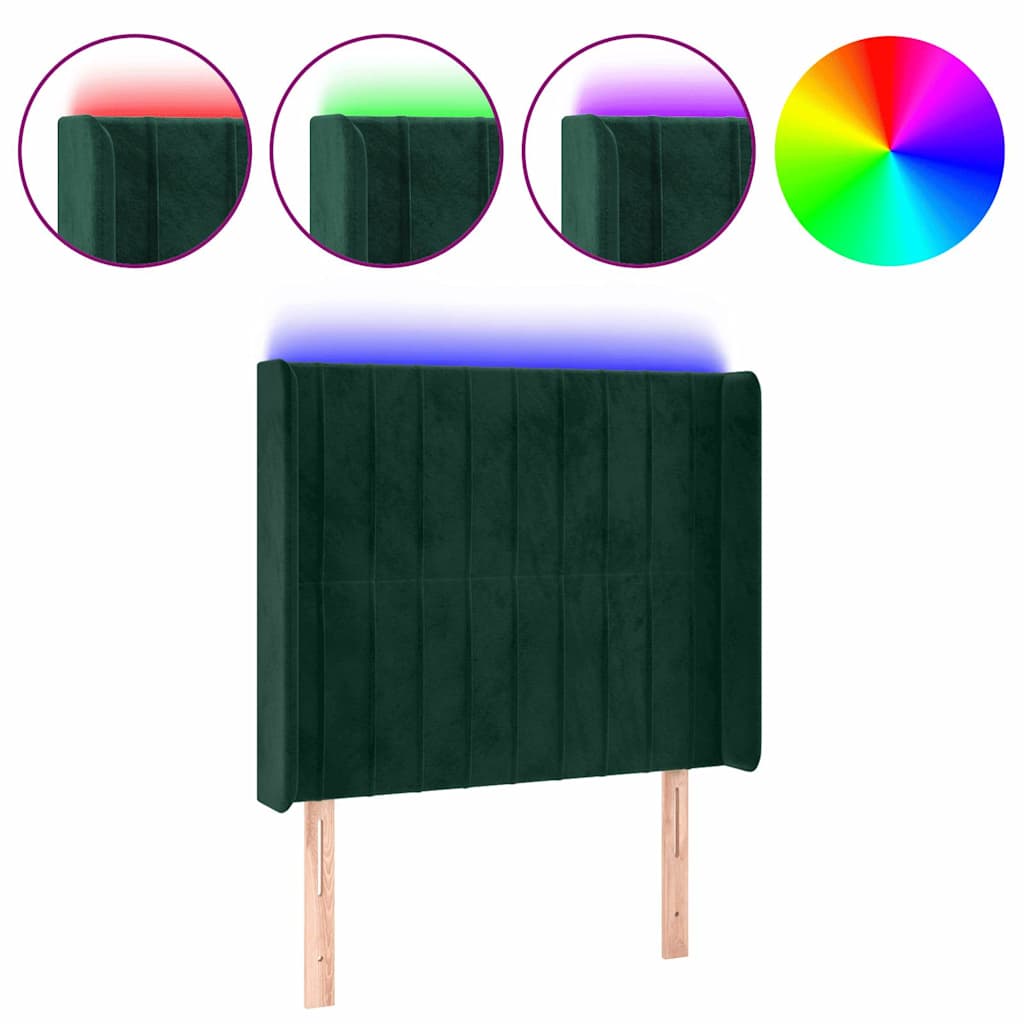 Sötétzöld bársony LED-es fejtámla 93x16x118/128 cm 2