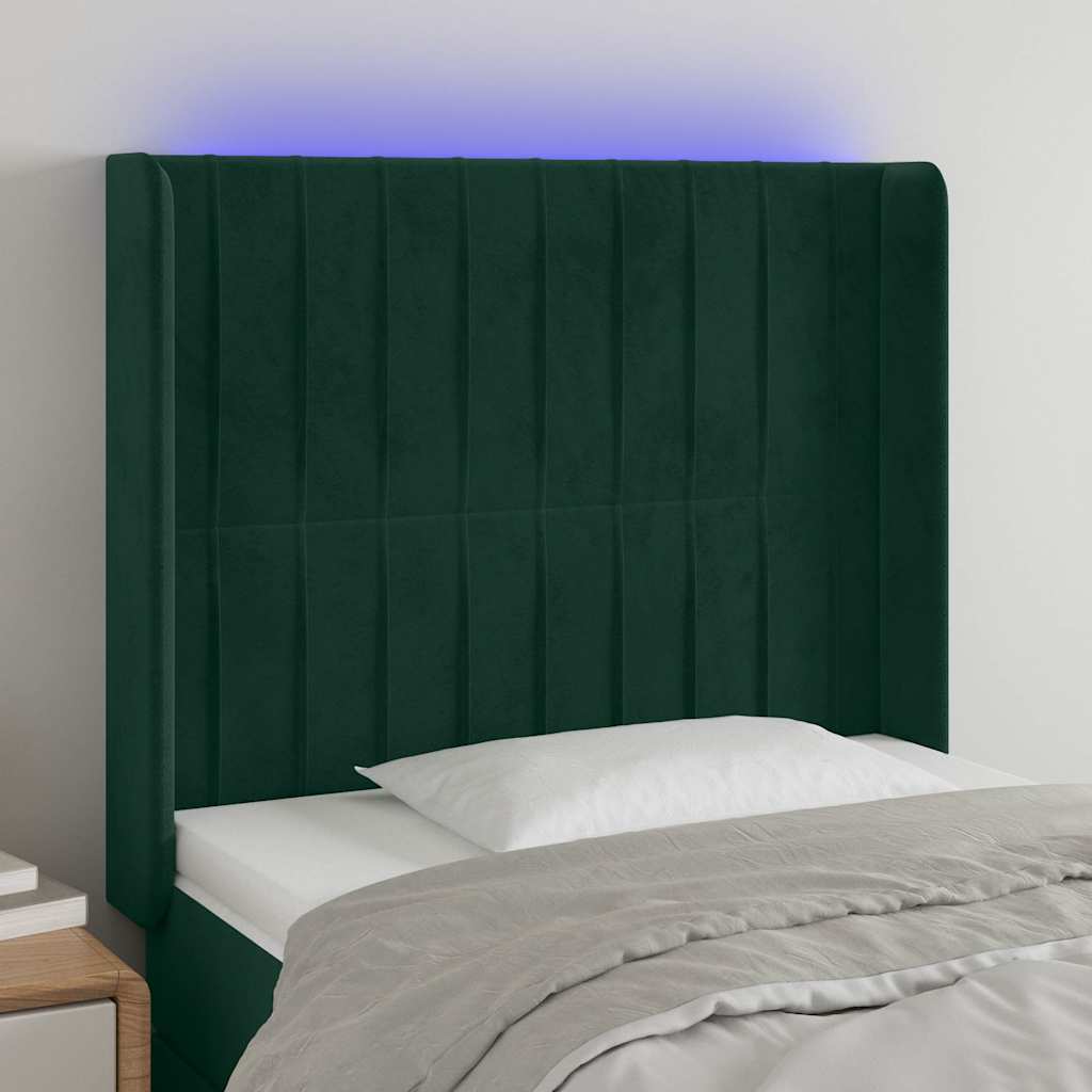 Sötétzöld bársony LED-es fejtámla 93x16x118/128 cm