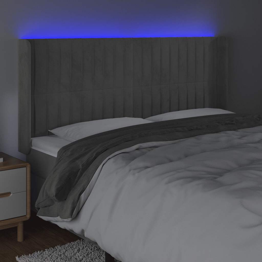 Világosszürke bársony LED-es fejtámla 183x16x118/128 cm 4