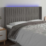Világosszürke bársony LED-es fejtámla 183x16x118/128 cm