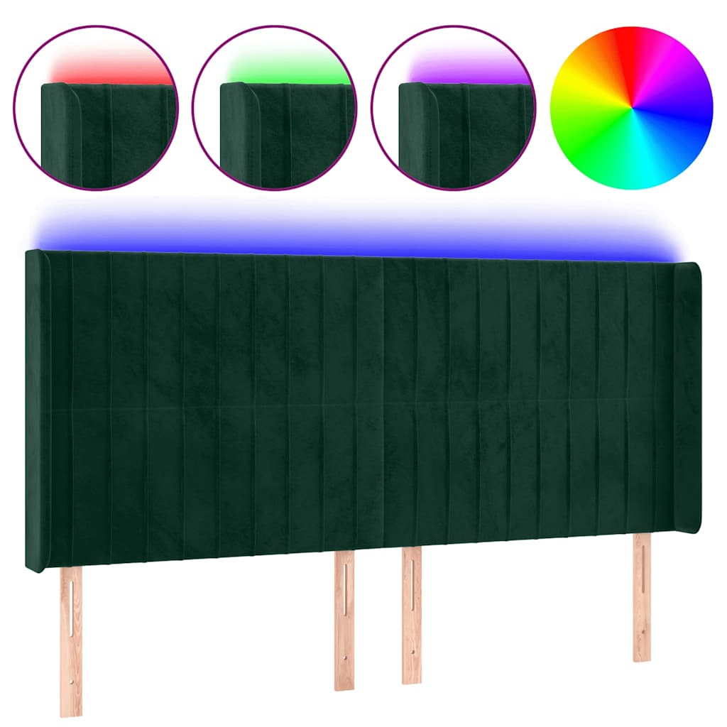 Sötétzöld bársony LED-es fejtámla 183x16x118/128 cm 2