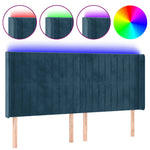 Sötétkék bársony LED-es fejtámla 183x16x118/128 cm 2