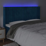 Sötétkék bársony LED-es fejtámla 183x16x118/128 cm 4