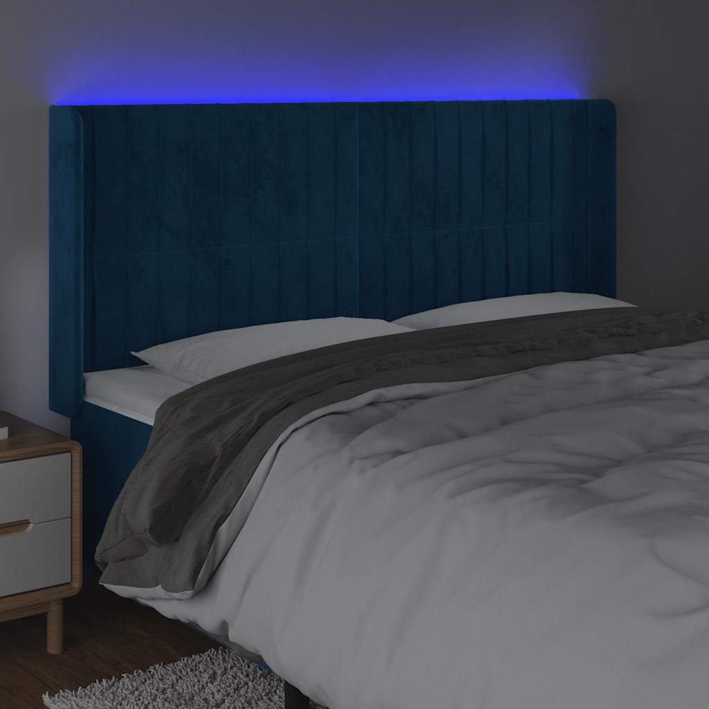 Sötétkék bársony LED-es fejtámla 183x16x118/128 cm 4