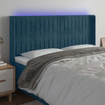 Sötétkék bársony LED-es fejtámla 183x16x118/128 cm