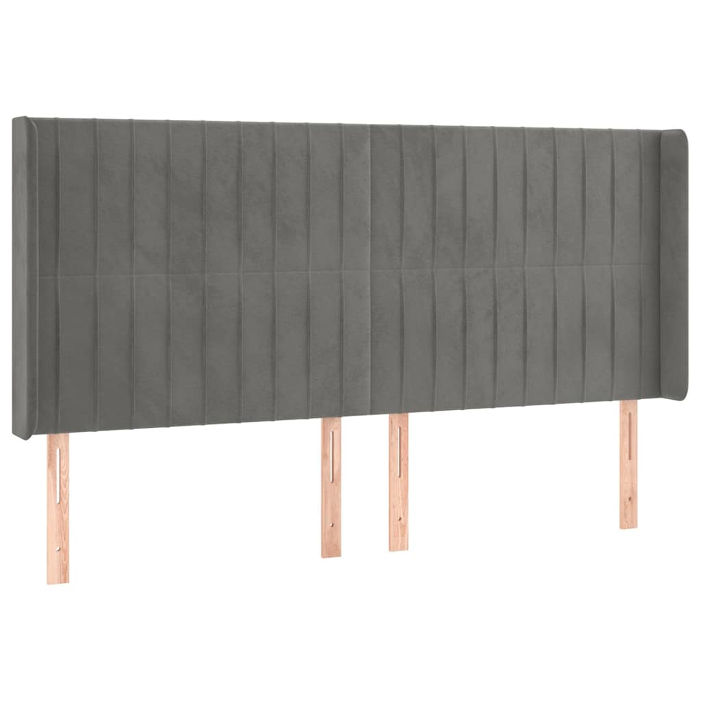 Világosszürke bársony LED-es fejtámla 203x16x118/128 cm 3