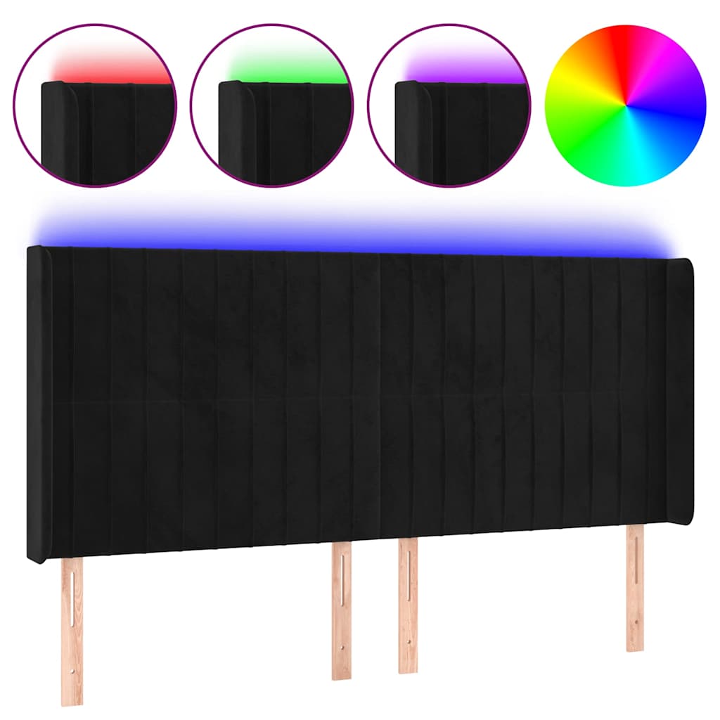 Fekete bársony LED-es fejtámla 203x16x118/128 cm 2