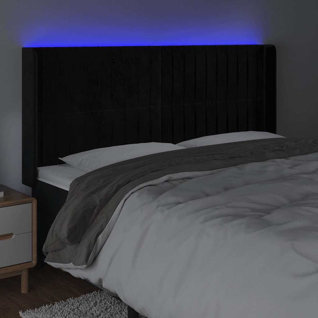Fekete bársony LED-es fejtámla 203x16x118/128 cm 4