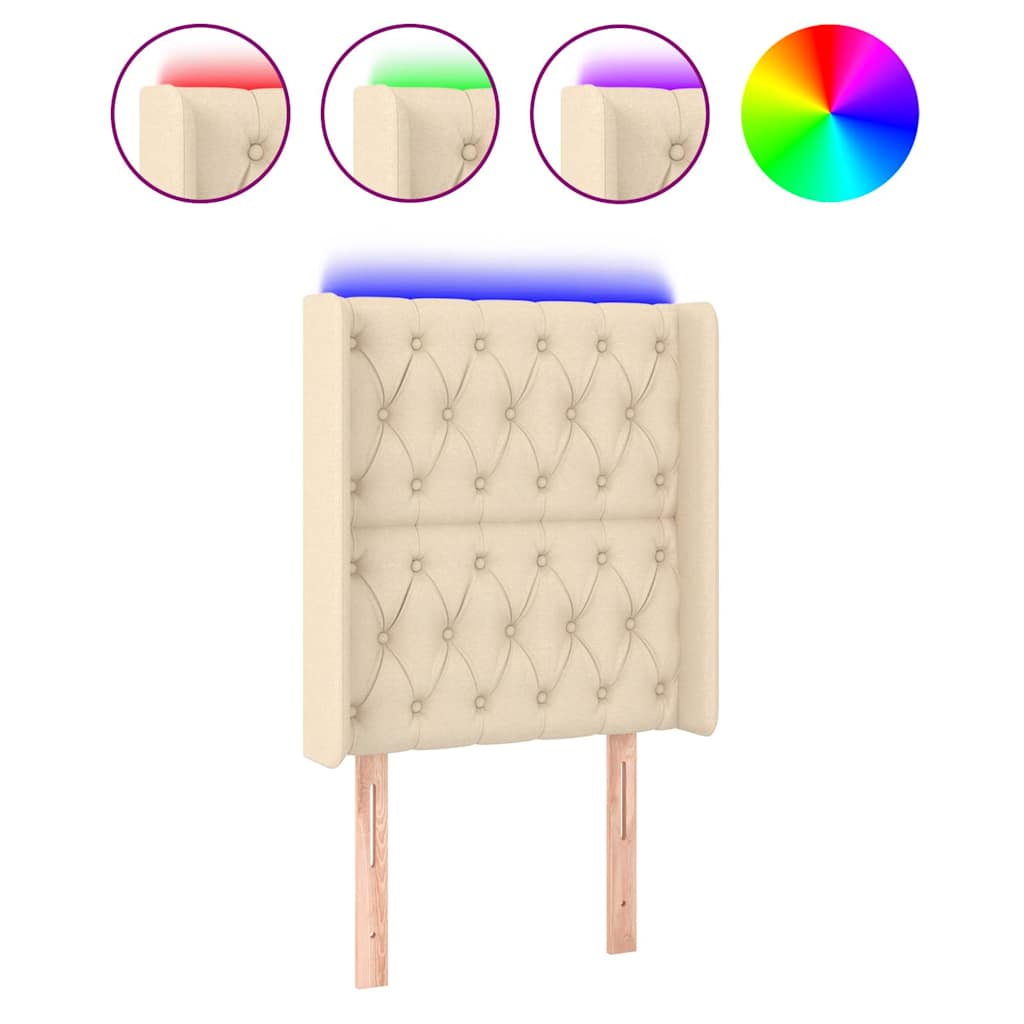 Krémszínű szövet LED-es fejtámla 83x16x118/128 cm 2