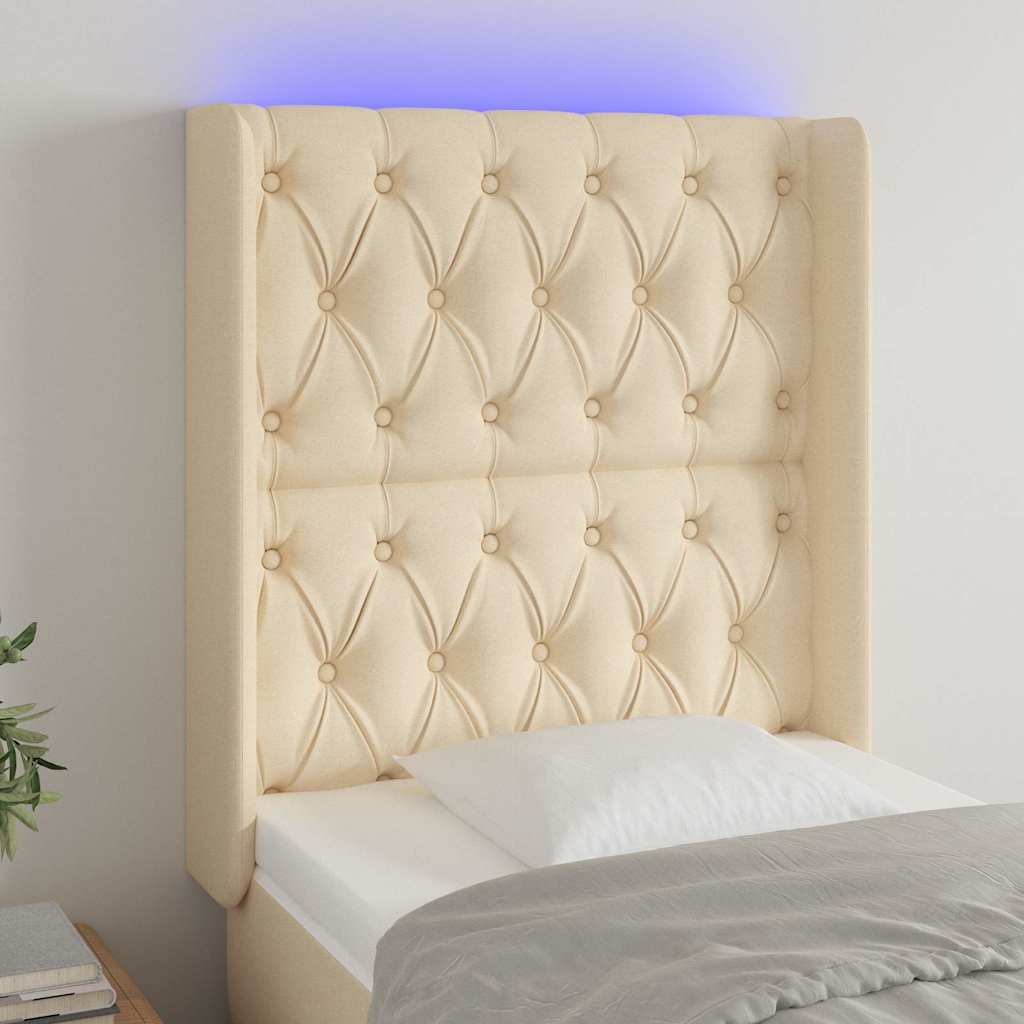 Krémszínű szövet LED-es fejtámla 83x16x118/128 cm