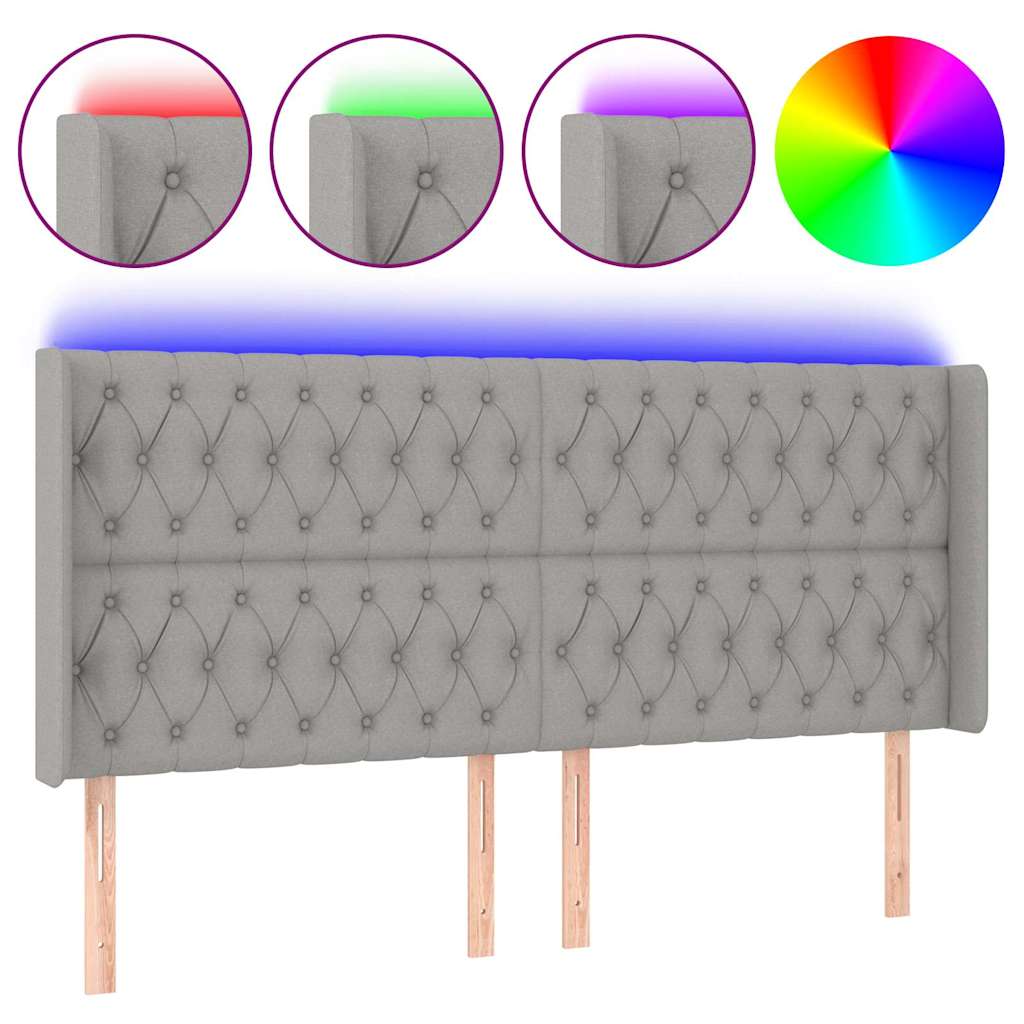 Világosszürke szövet LED-es fejtámla 203x16x118/128 cm 2