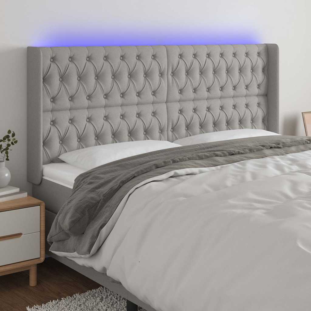 Világosszürke szövet LED-es fejtámla 203x16x118/128 cm