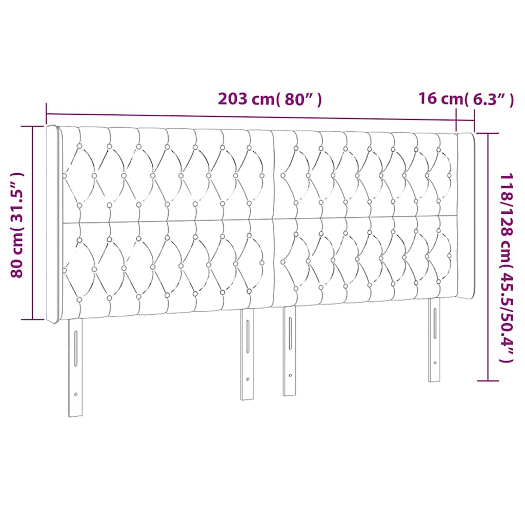 Tópszínű szövet LED-es fejtámla 203x16x118/128 cm 6