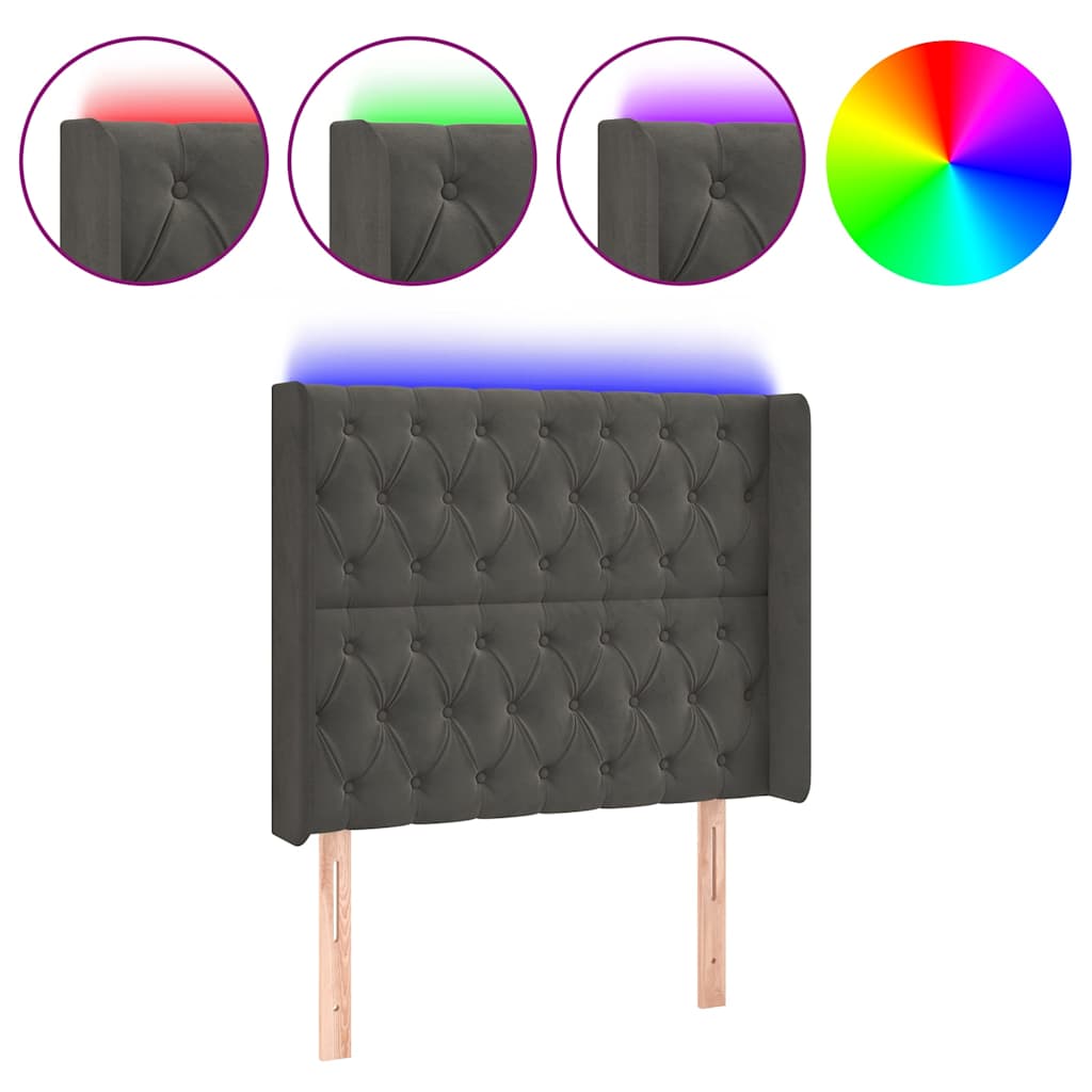 Sötétszürke bársony LED-es fejtámla 93x16x118/128 cm 2