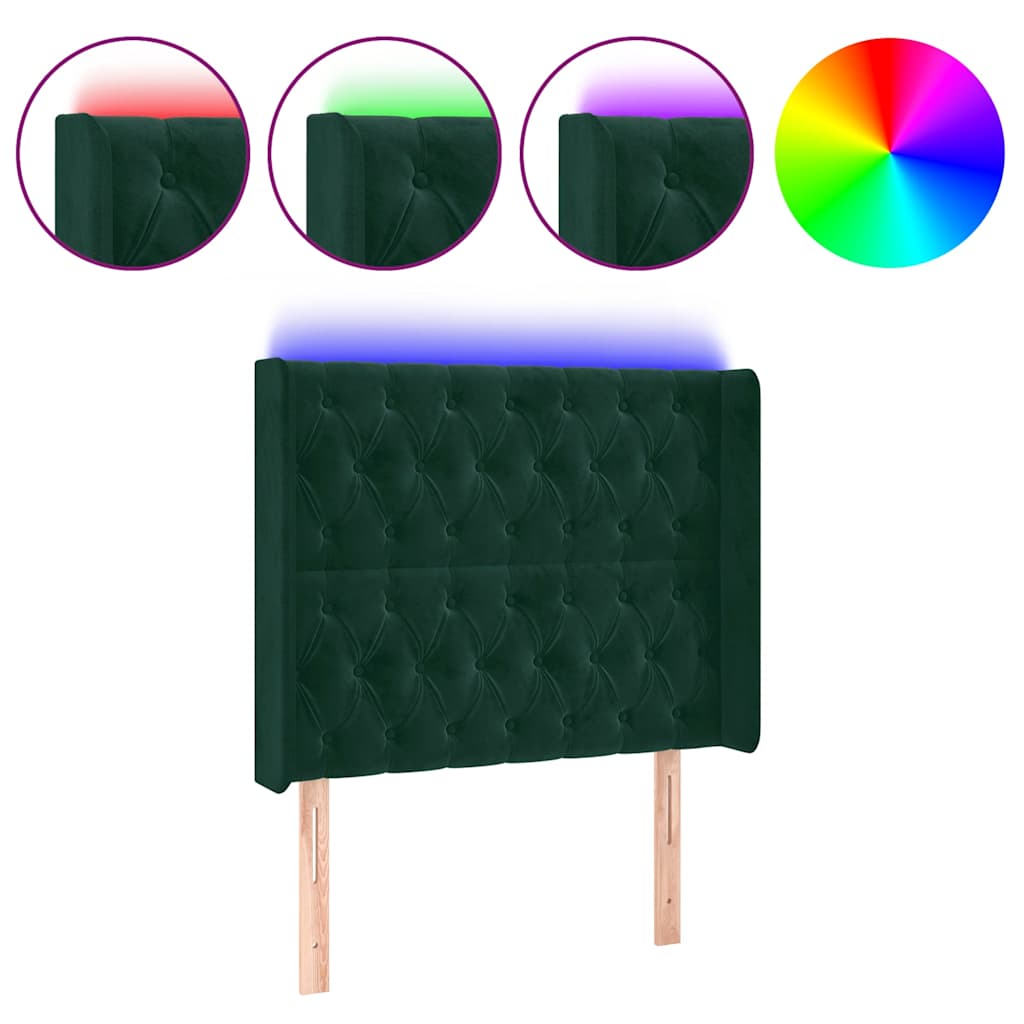 Sötétzöld bársony LED-es fejtámla 93x16x118/128 cm 2