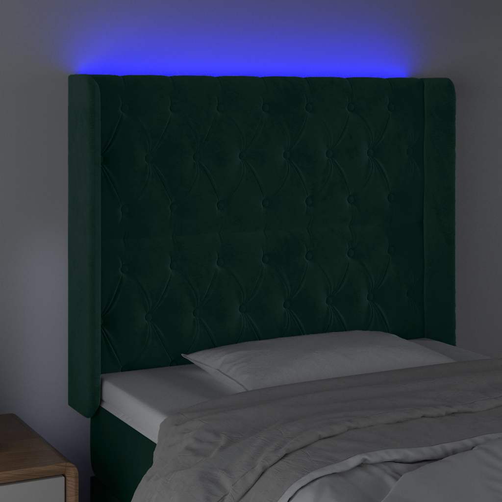 Sötétzöld bársony LED-es fejtámla 93x16x118/128 cm 4