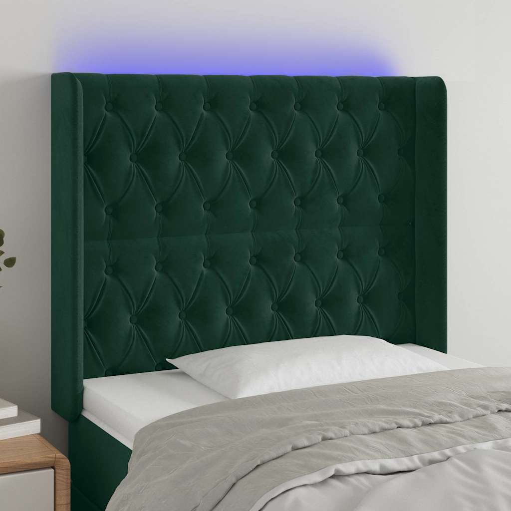 Sötétzöld bársony LED-es fejtámla 93x16x118/128 cm