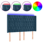 Sötétkék bársony LED-es fejtámla 163x16x118/128 cm 2