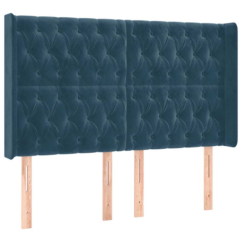 Sötétkék bársony LED-es fejtámla 163x16x118/128 cm 3