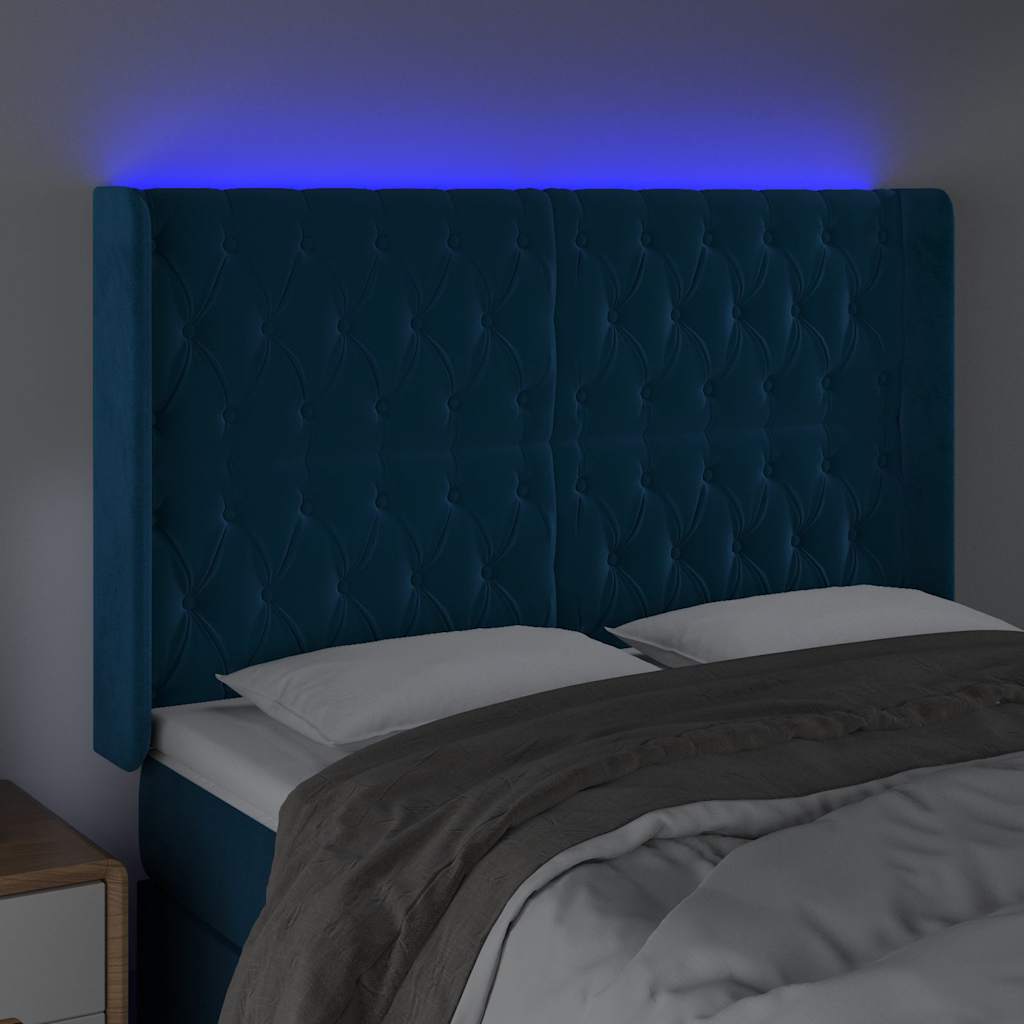Sötétkék bársony LED-es fejtámla 163x16x118/128 cm 4